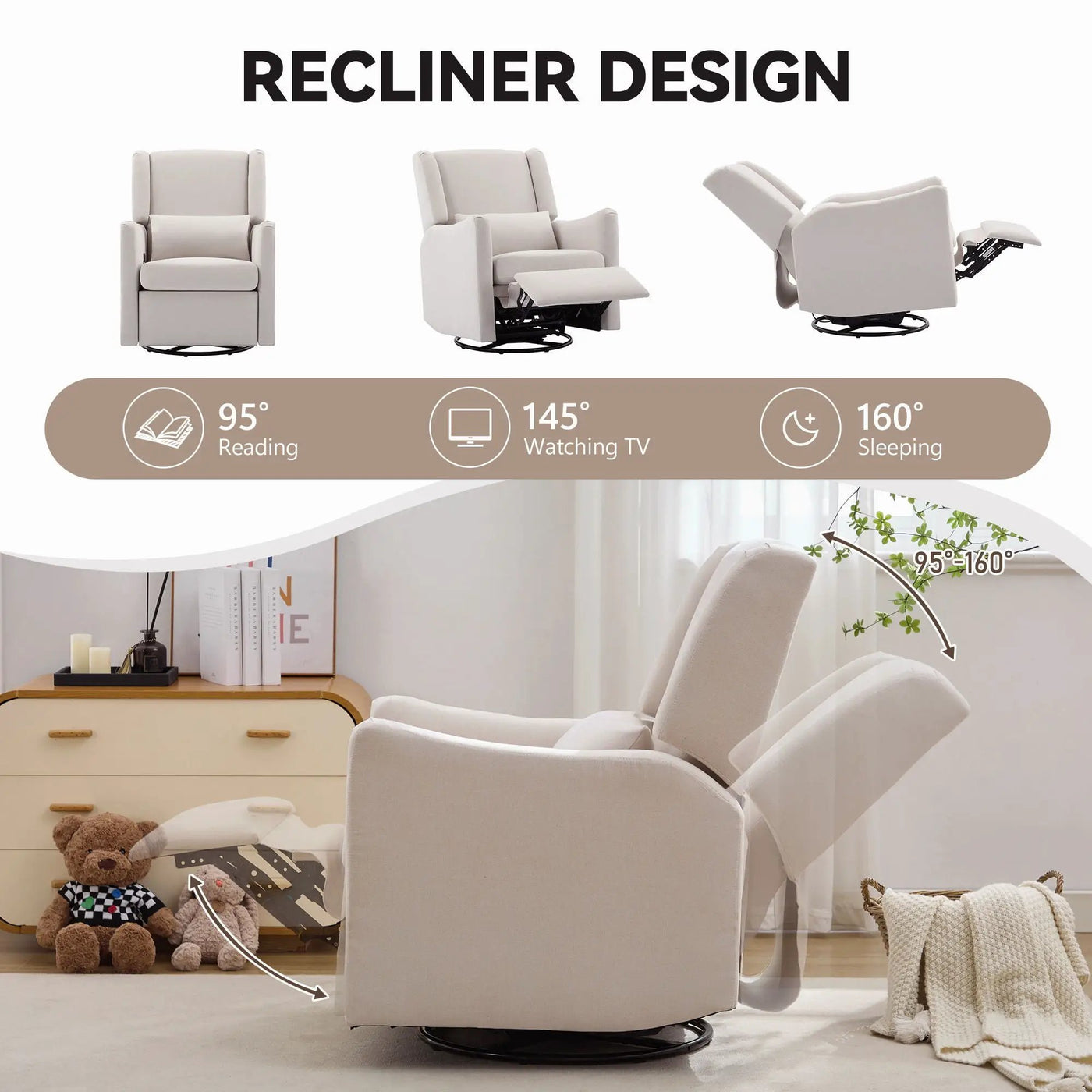 Wide Wingback Swivel Glider Rocker Recliner Chair by HouseOfZazla