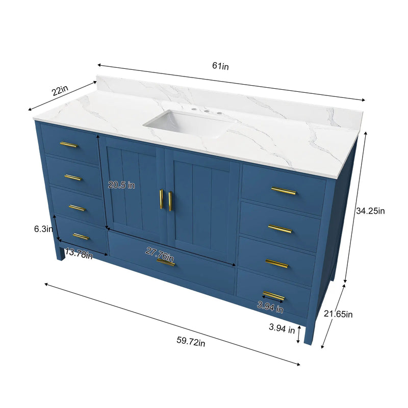 60" Modern Solid Wood Bathroom Vanity with Sink by HouseOfZazla