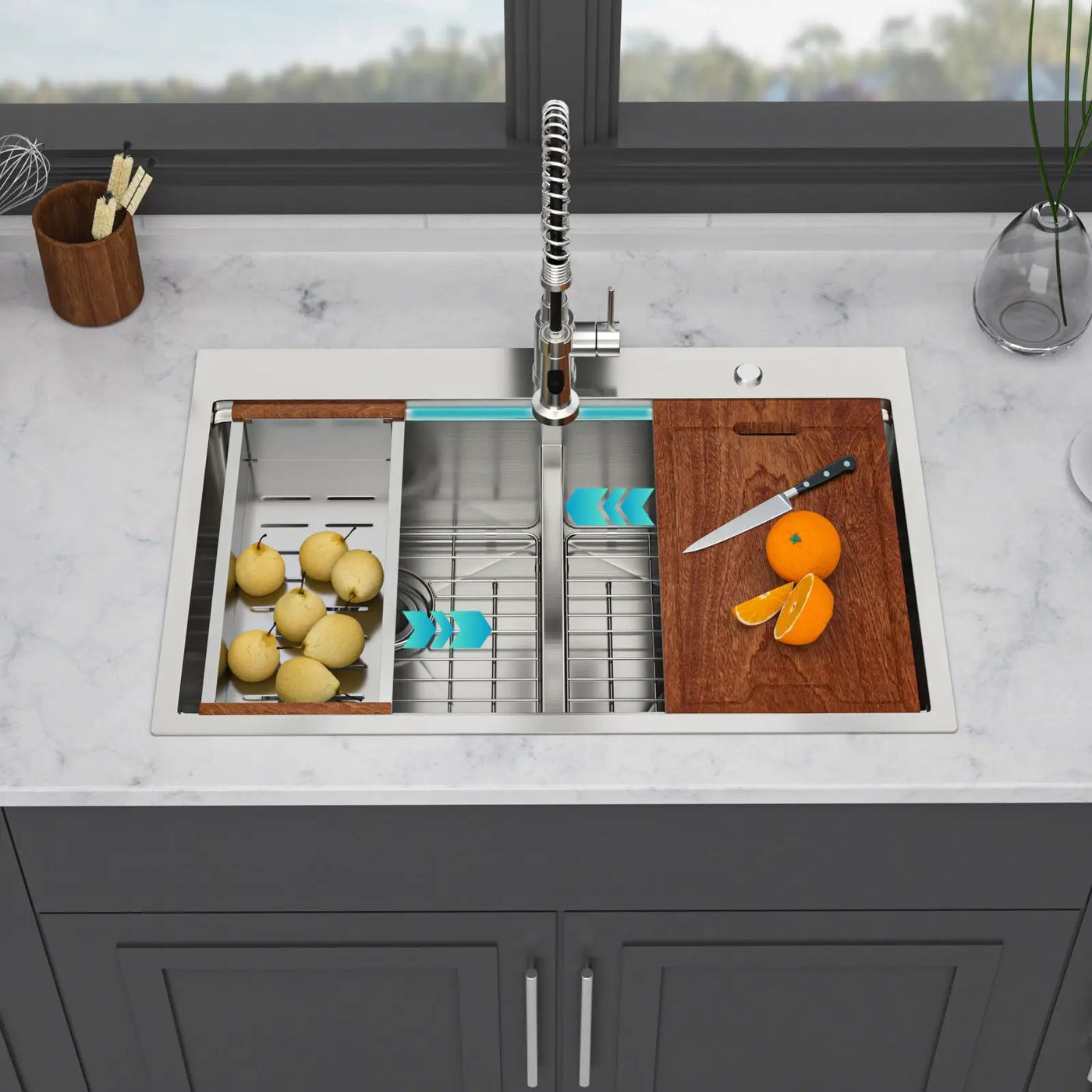 Topmount, Drop In Double Bowl Kitchen Sink by HouseOfZazla