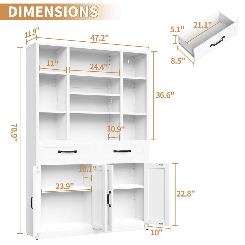 Industrial Bookcase Tall with Adjustable Shelves, Drawers & Doors - White Steel, photo 17 of 27