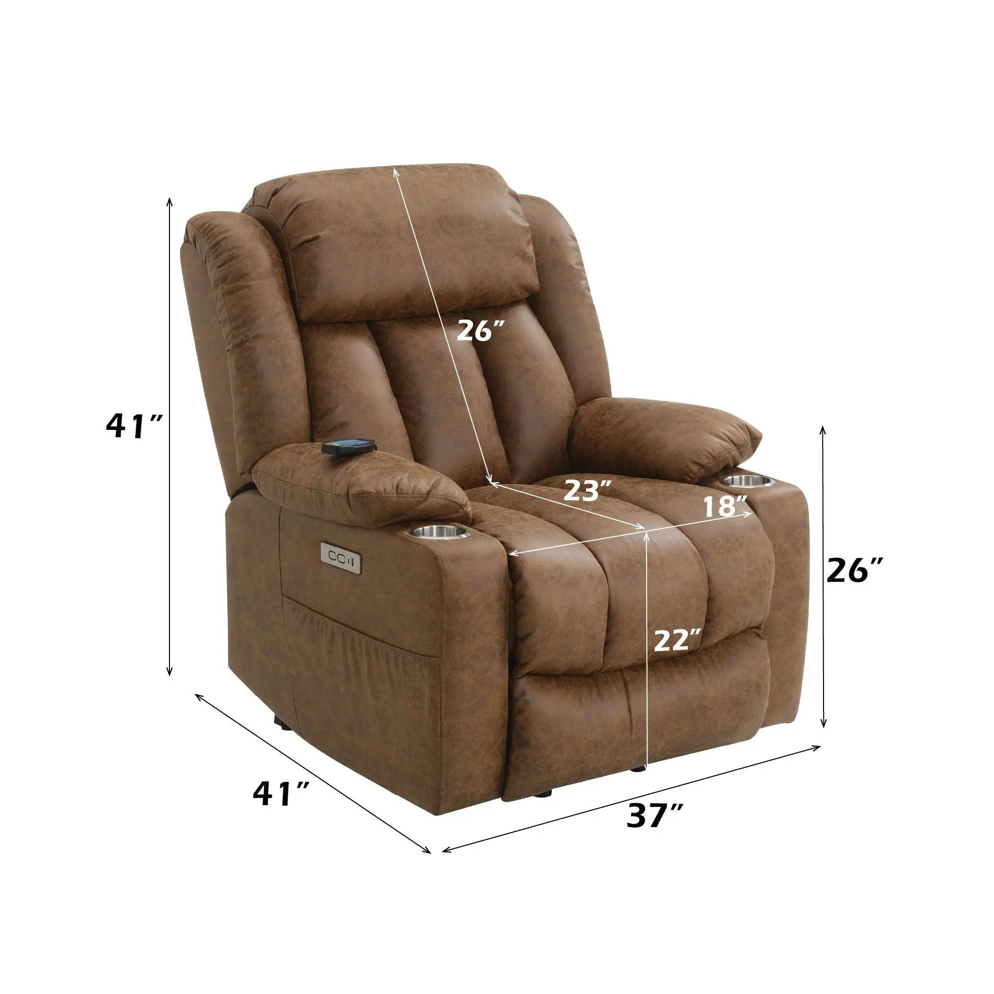 Aire Power Motion Recliner With Lift Heating Massage Function - Brown by Unique Piece Furniture