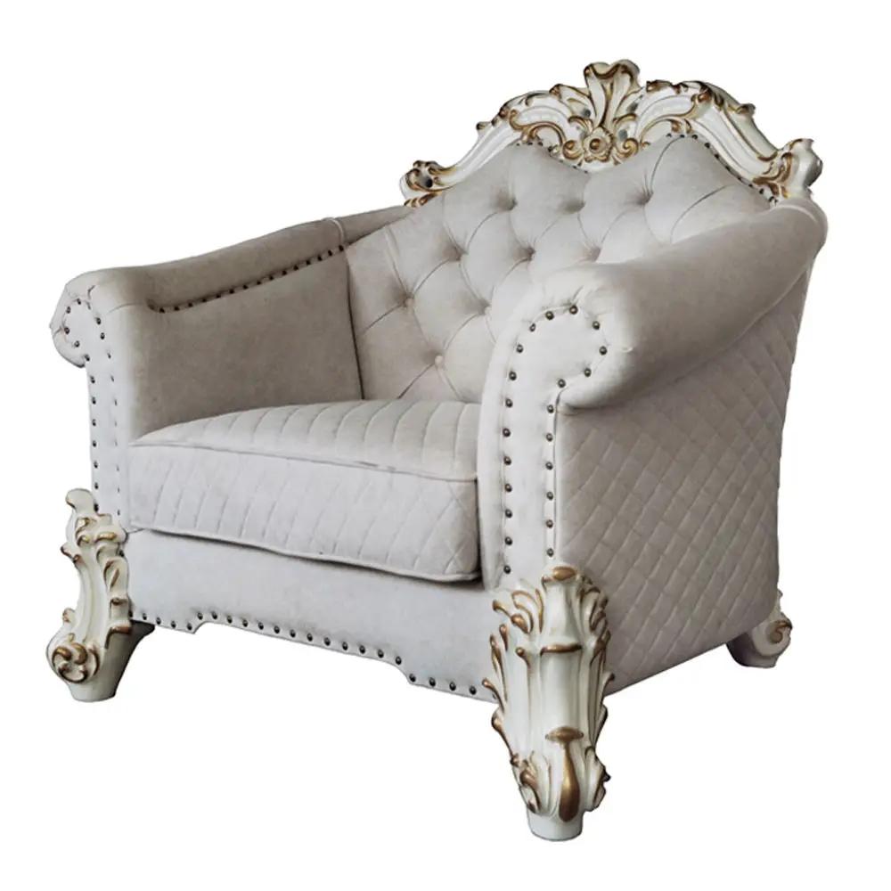 Vendome II - Chair With 2 Pillows - Two Tone Ivory Fabric & Antique Pearl by Unique Piece Furniture