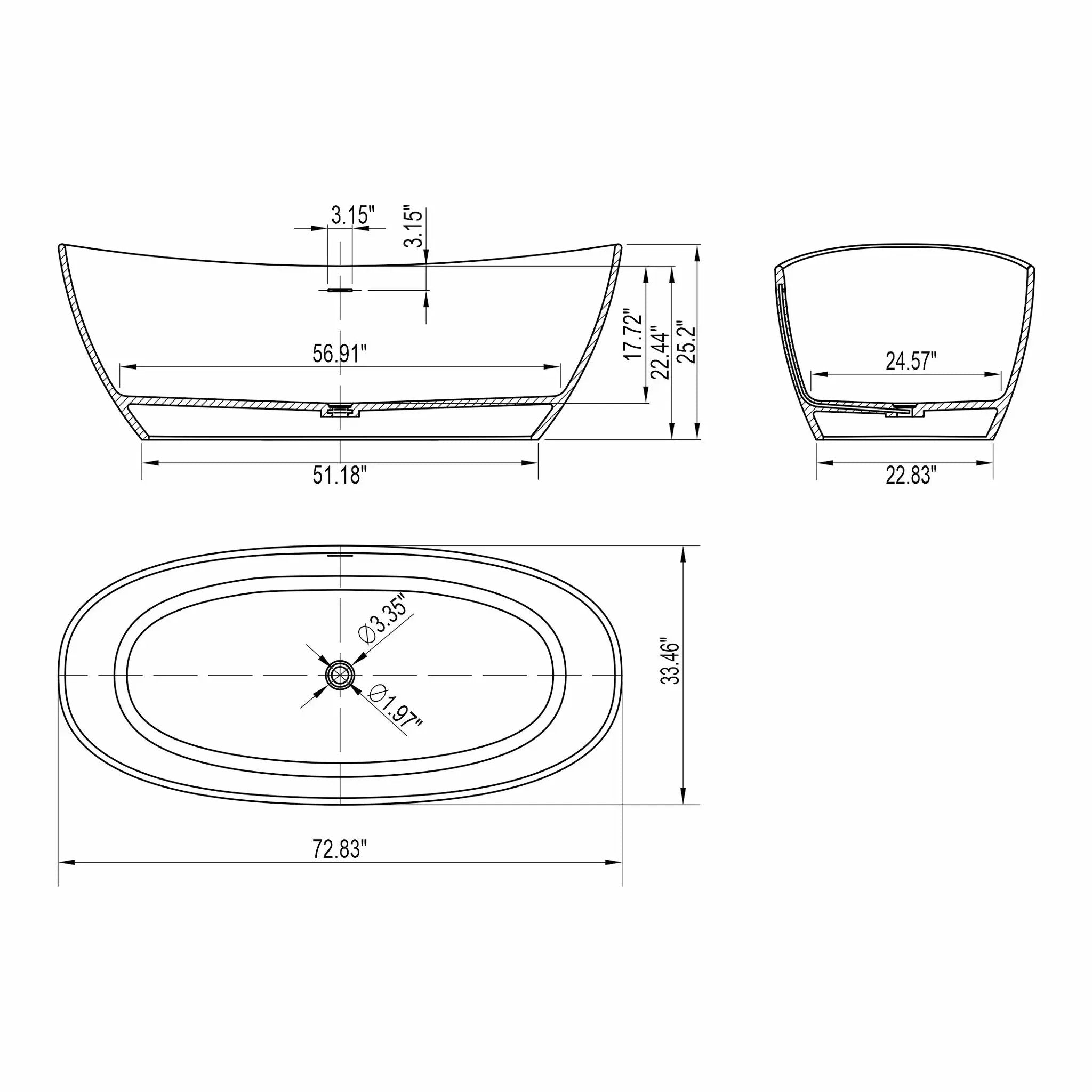 73 Inch Artificial Stone Solid Surface Freestanding Bathroom Bathtub by HouseOfZazla
