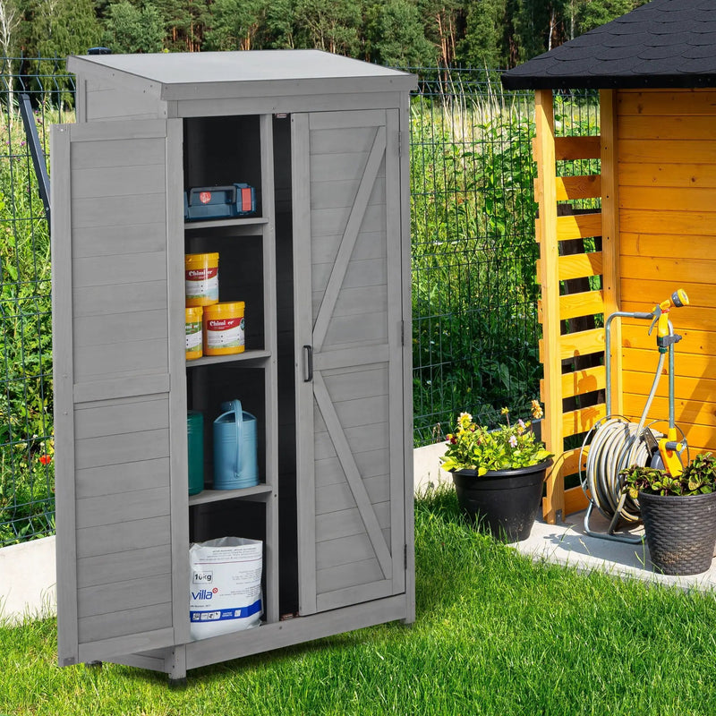 Wood Outdoor Storage Cabinet With Metal Top Garden Shed For Yard And Patio - Gray by HouseOfZazla