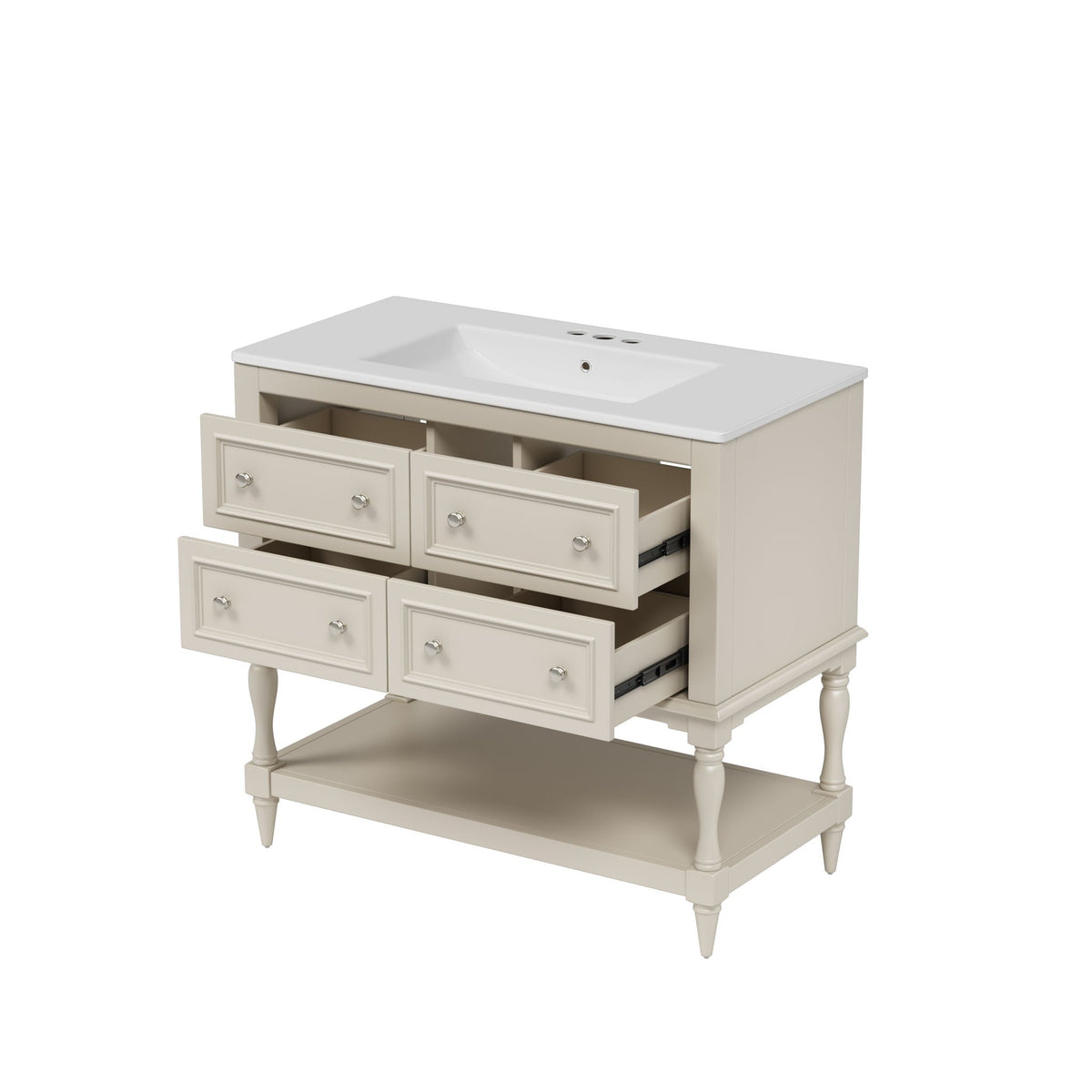 36" Bathroom Vanity Cabinet with Undermount Sink and 4 Drawers - Beige, Black, White, photo 3 of 12