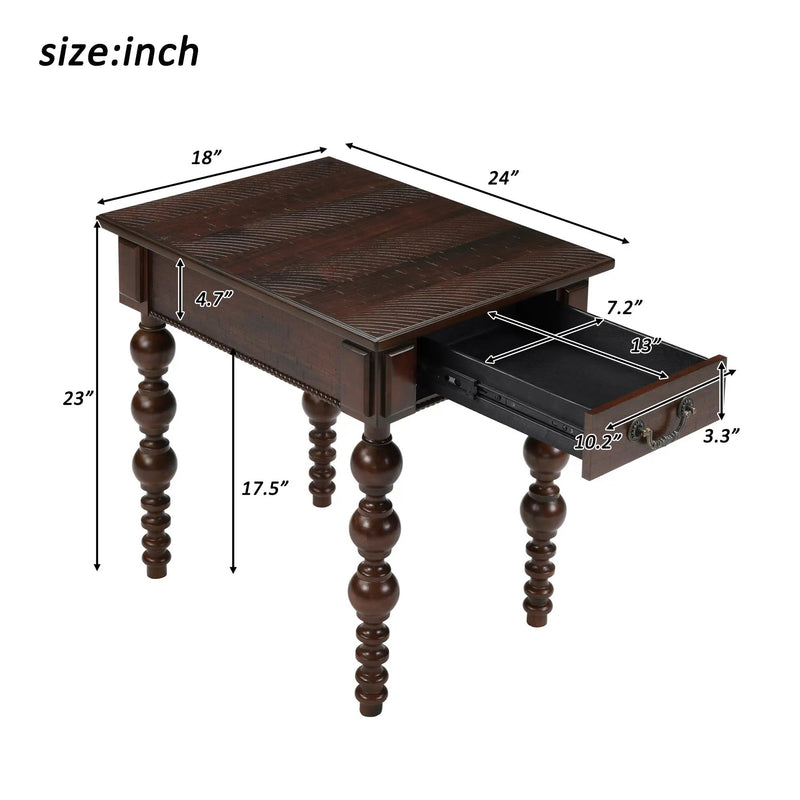 Solid Wood End Table with Drawer in Espresso Finish by HouseOfZazla