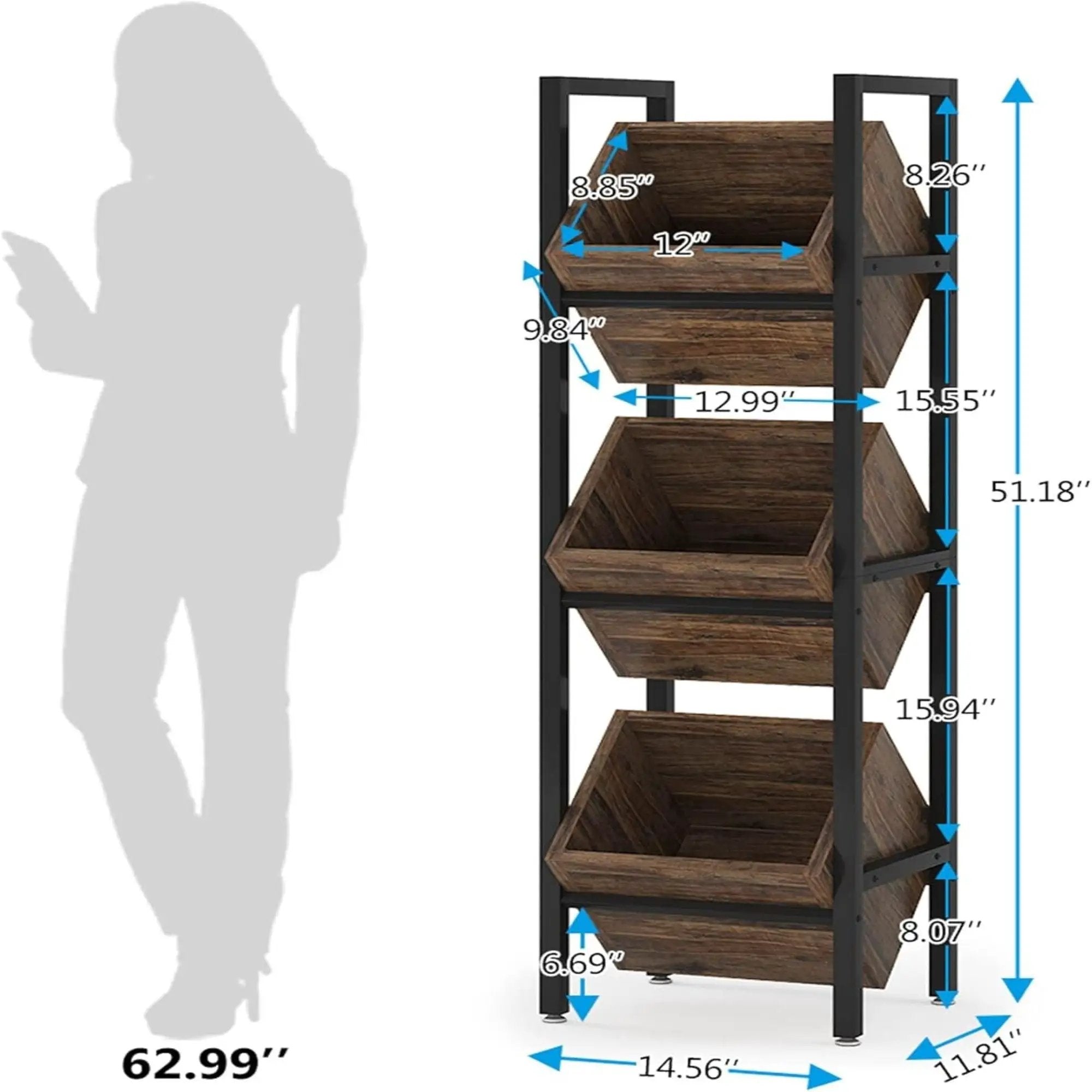 3 Tier Basket Stand With Angled Baskets, Vertical Storage Tower For Kitchen - Black by HouseOfZazla