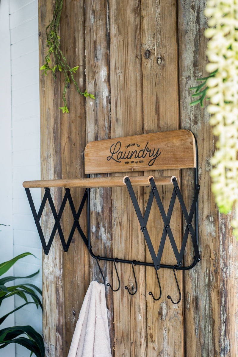 Laundry Rack With Accordion Design - Brown / Black - Black Brown by HouseOfZazla
