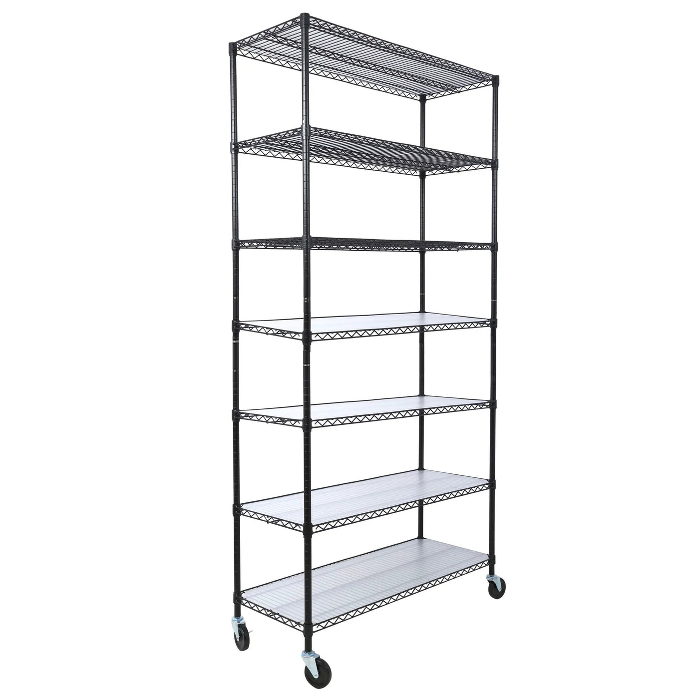 7 Tier Metal Shelf Wire Shelving Unit, 2450Lbs Heavy Duty Adjustable Storage Rack With Wheels & Shelf Liners For Closet Kitchen Garage Basement Commercial Shelving by Unique Piece Furniture