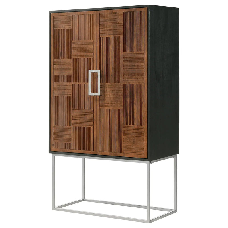 Borman 2-door Home Bar Cabinet Wine Storage Walnut and Black by Unique Piece Furniture