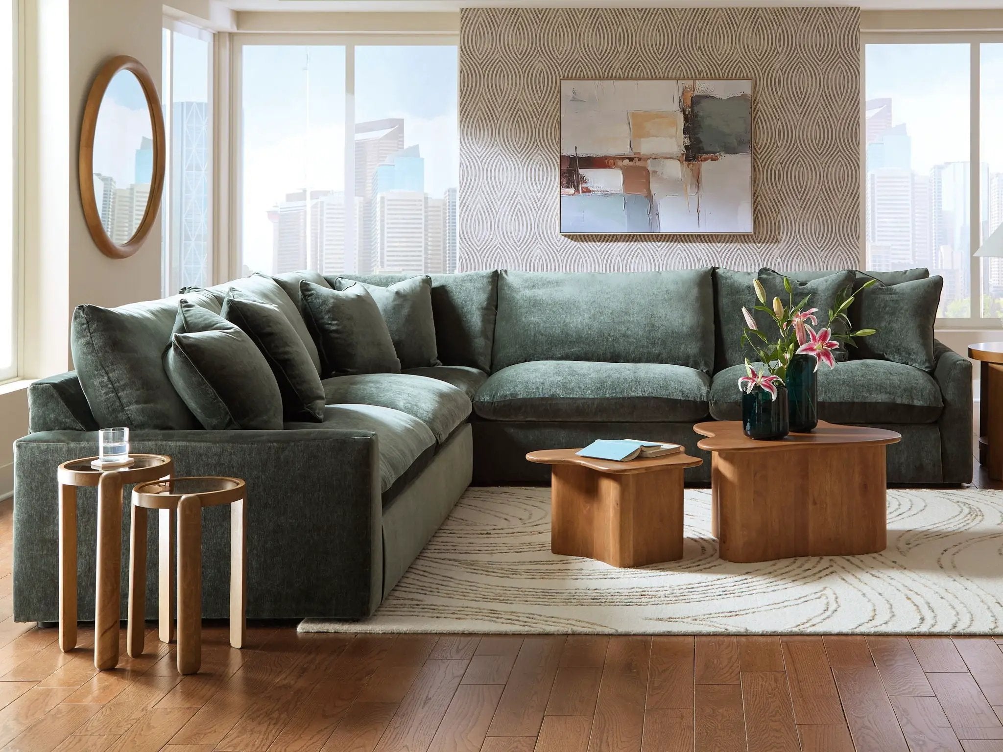 Carriage View - 3-Piece Sectional - Jade by Unique Piece Furniture