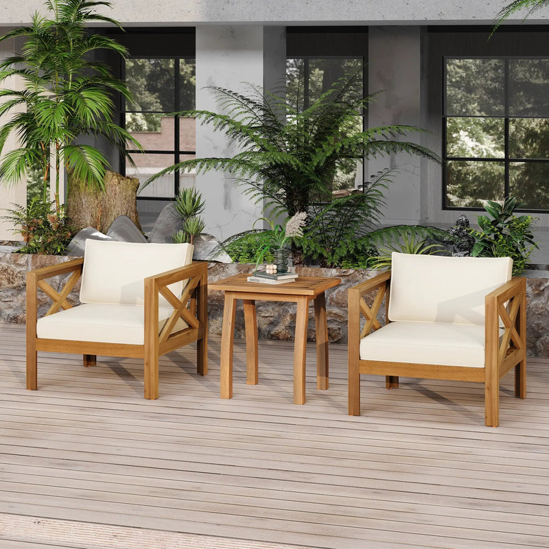 Patio Conversation Set with Acacia Wood Armchairs and End Table by HouseOfZazla
