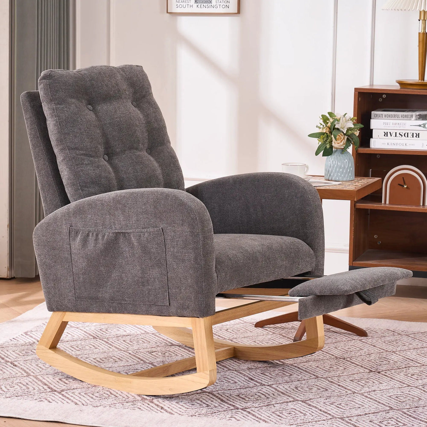 Accent Rocking Chair With Footrest, High Back by HouseOfZazla