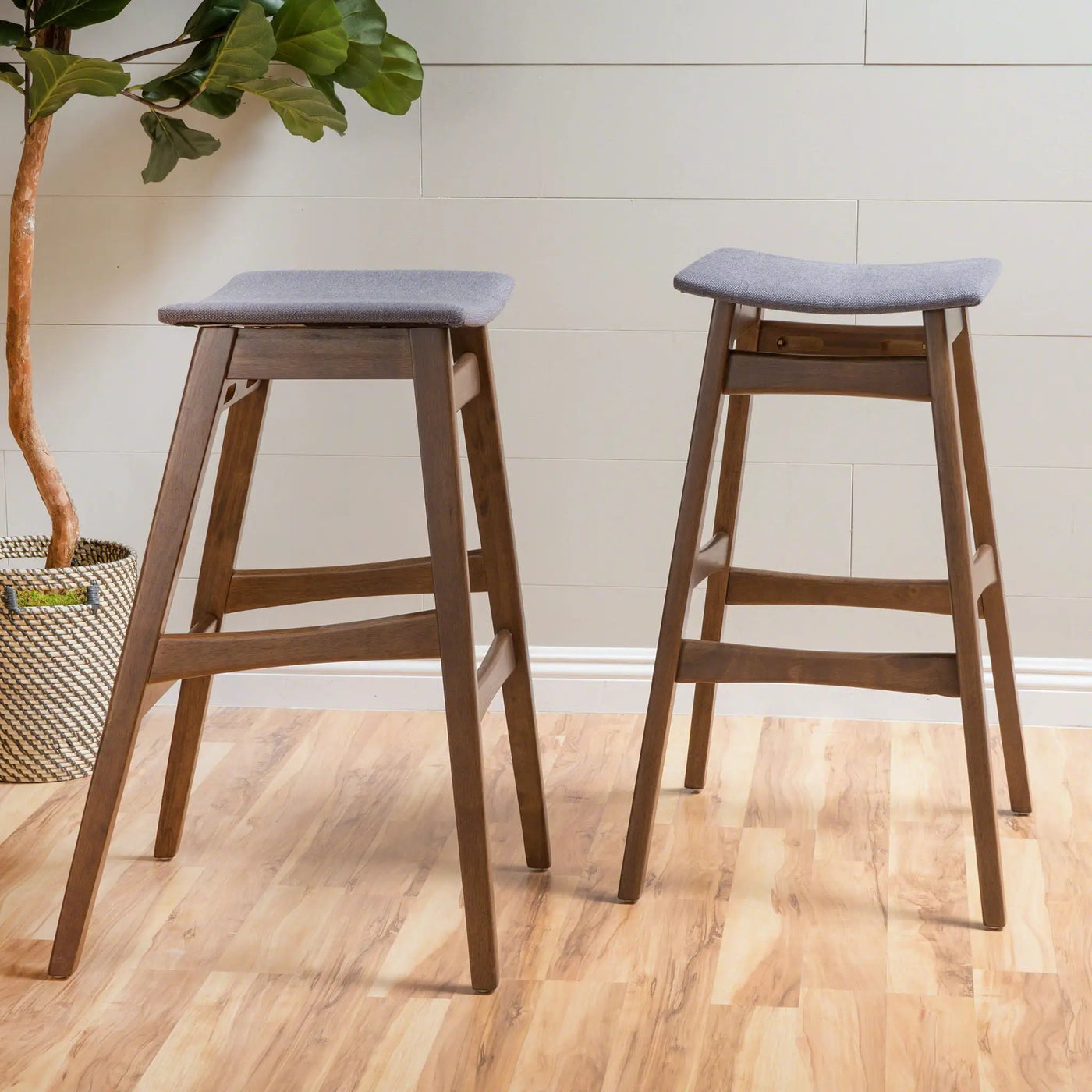 Mid Century Modern Bar Stool Set With Upholstered Seating by HouseOfZazla