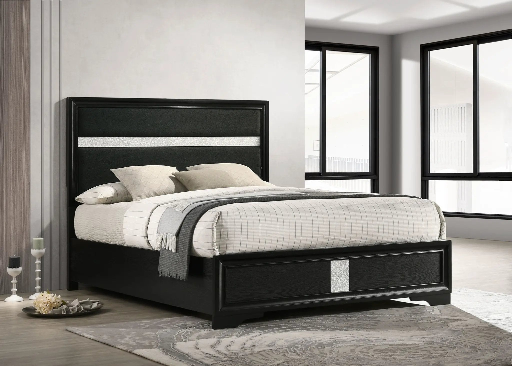 Miranda 54-inch Upholstered Queen Panel Bed Black by Unique Piece Furniture