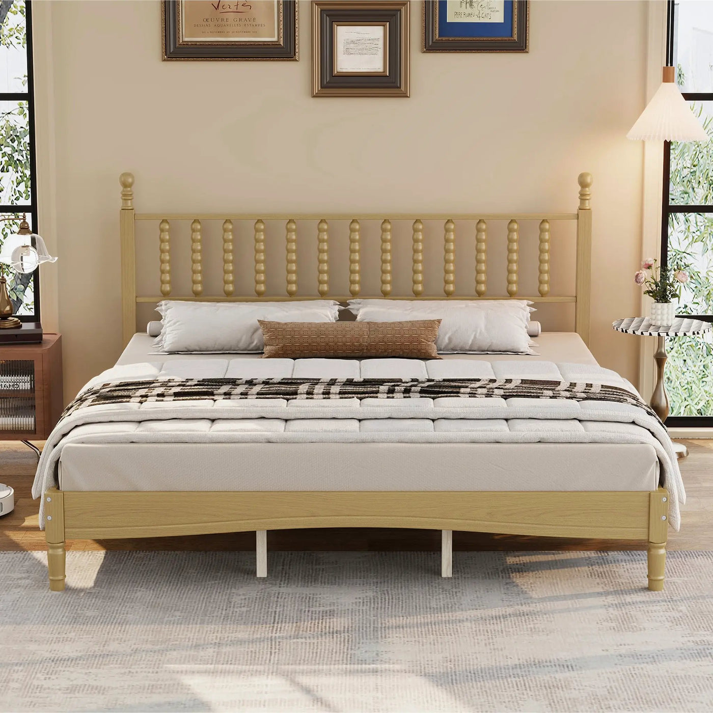 King Size Wood Platform Bed with Gourd Shaped Headboard by HouseOfZazla