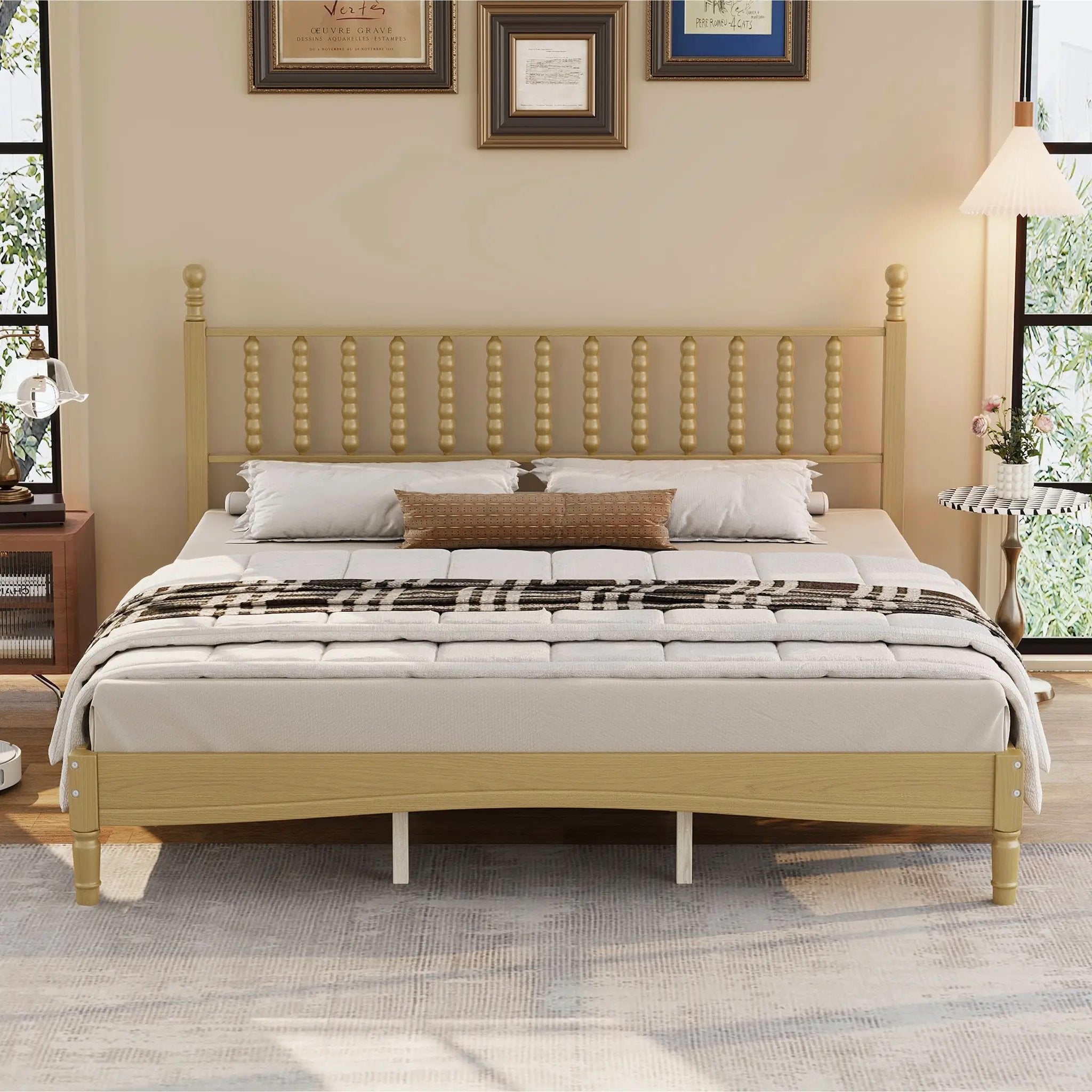 King Size Wood Platform Bed with Gourd Shaped Headboard by HouseOfZazla