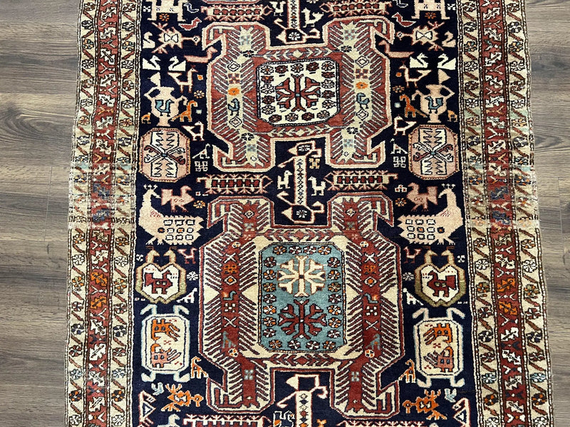 Persian Ardabil Wide Runner Rug 4x10 - Geometric Medallions & Animal Pictorials by Jewel Rugs