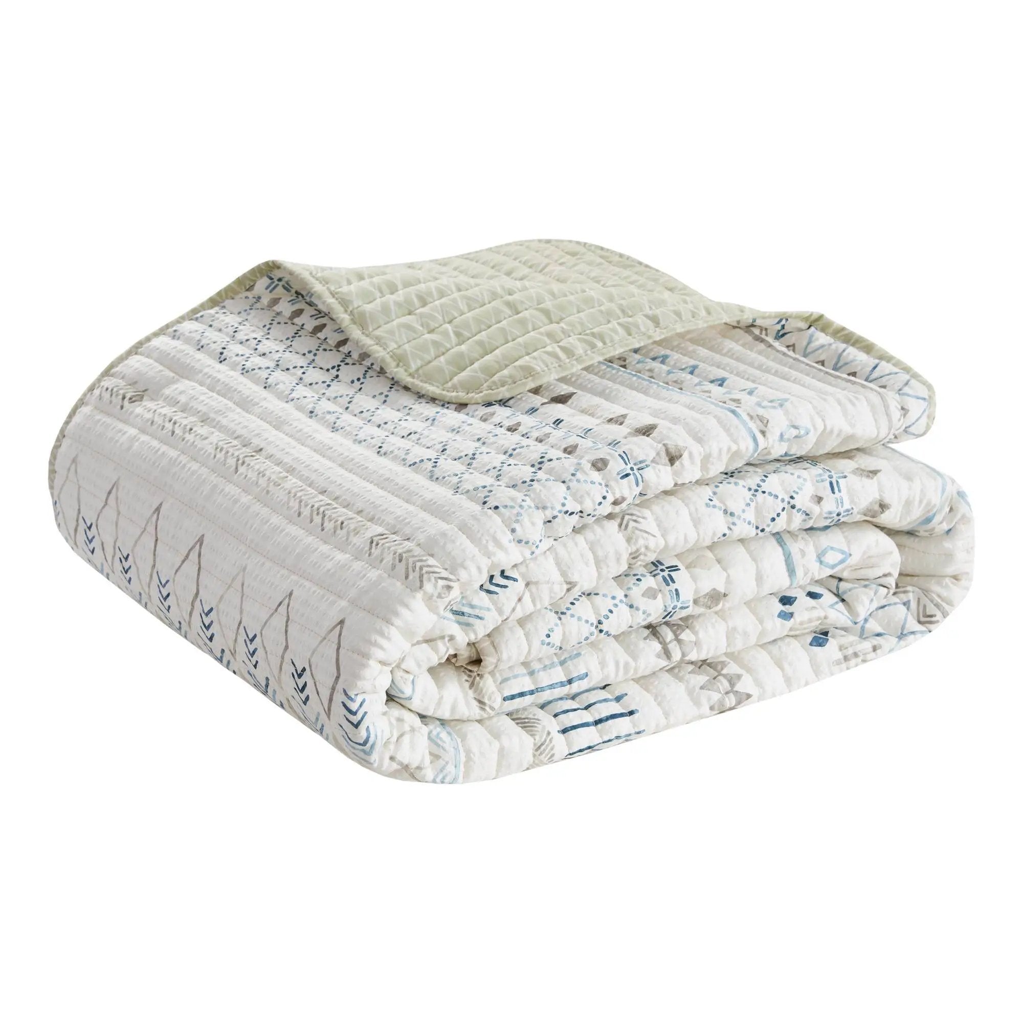 3 Piece Seersucker Quilt Set Taupe Blue King Cal King by HouseOfZazla