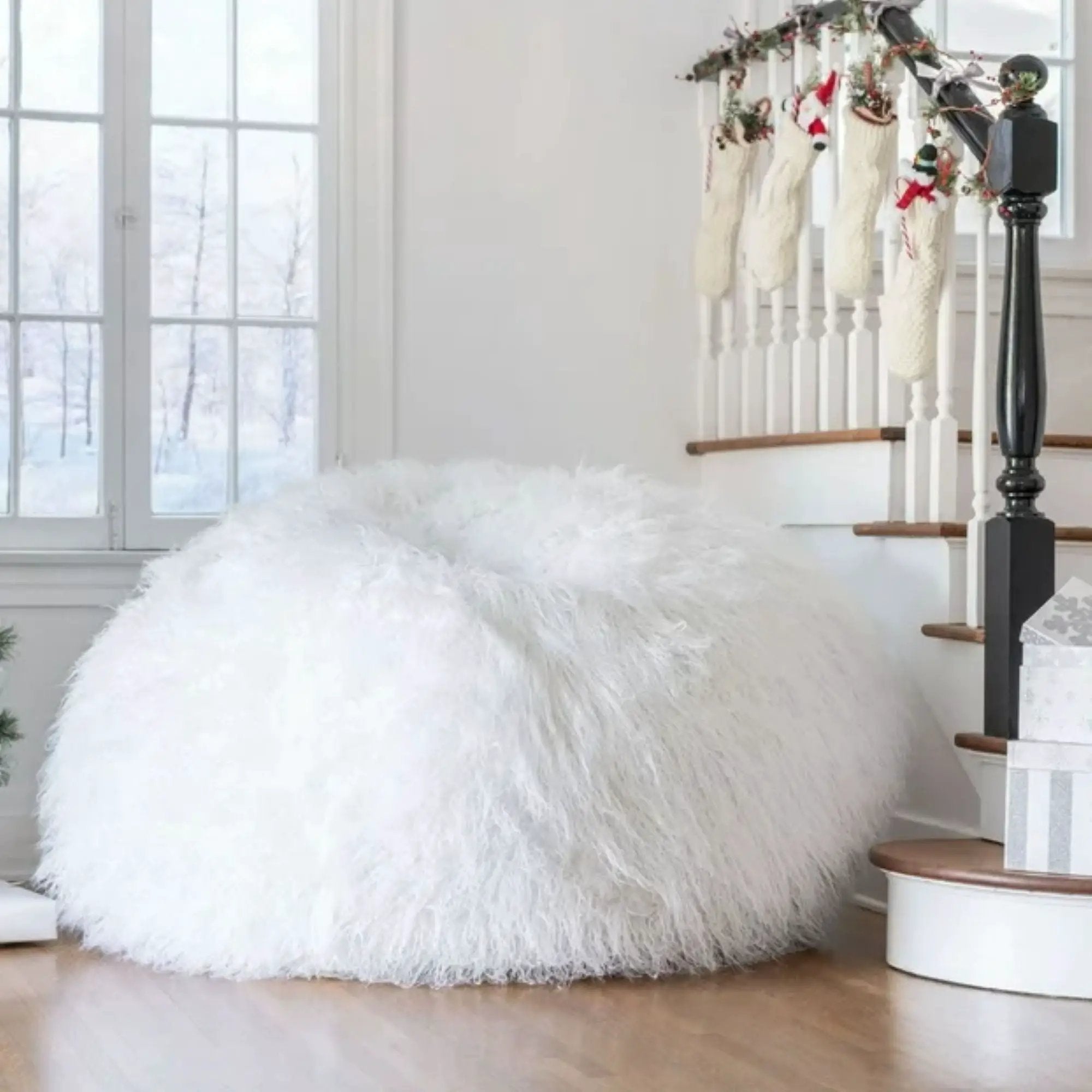Mahin - Rounded 5 Foot Bean Bag Cozy Modern Design - White by HouseOfZazla