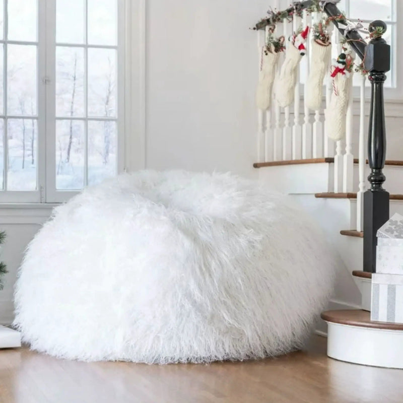 Mahin - Rounded 5 Foot Bean Bag Cozy Modern Design - White by HouseOfZazla