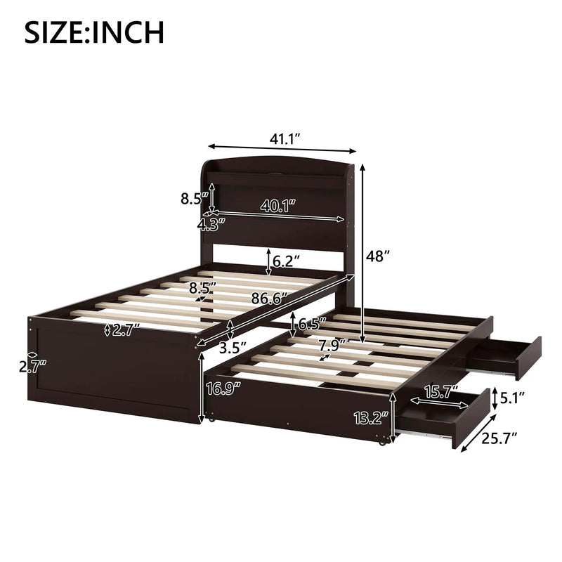 Platform Bed With LED Headboard, Charging Station, Trundle And 2 Drawers by Unique Piece Furniture