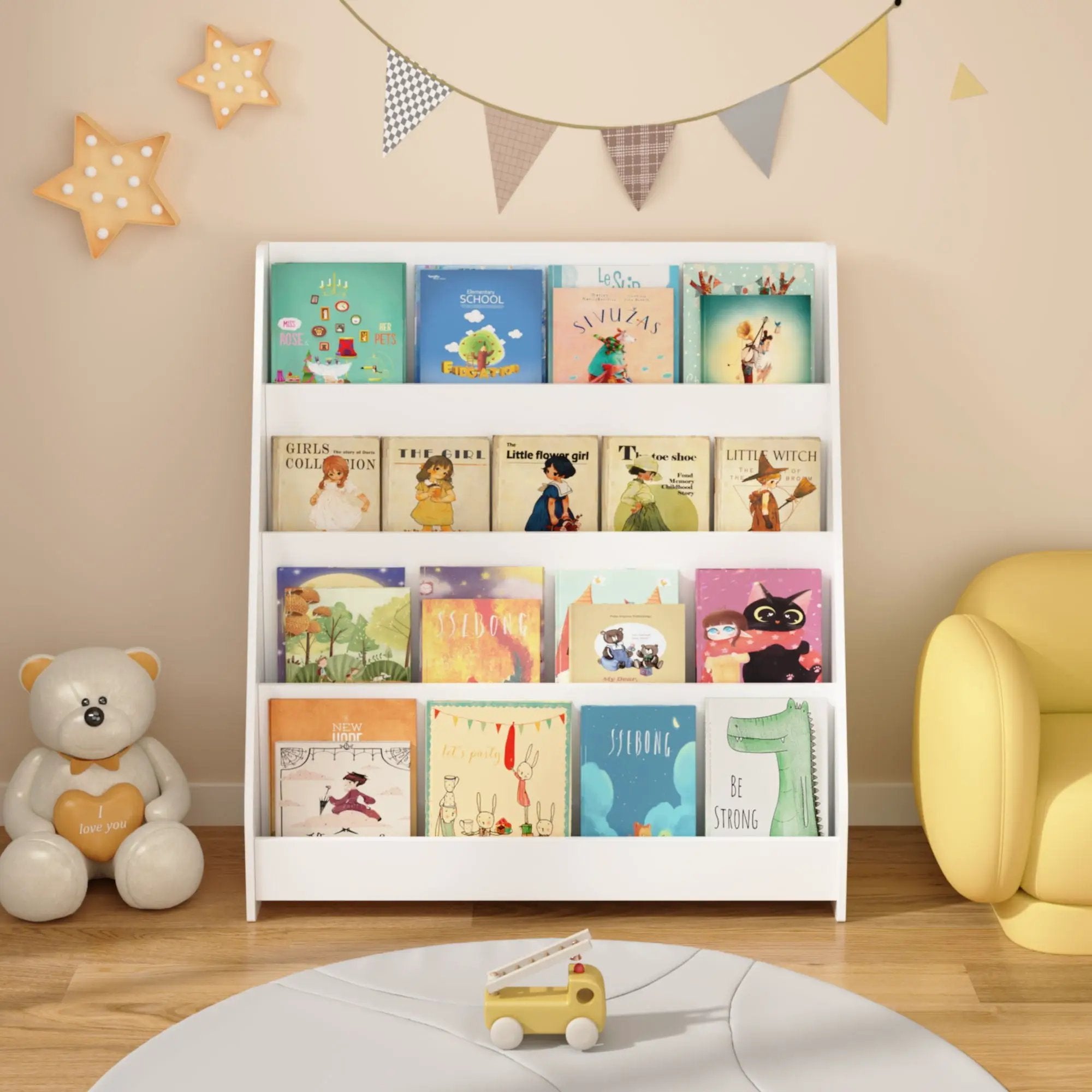 4 Tier Bookshelf, Toddler Book Display Shelves by Unique Piece Furniture