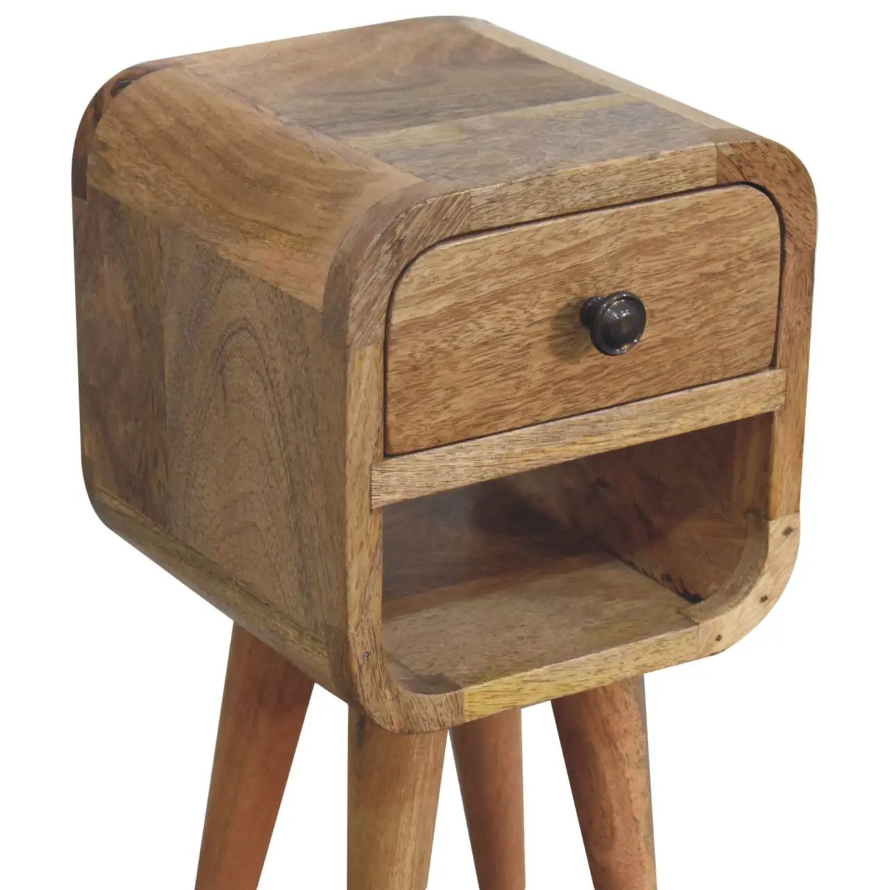 Solid Wood Extra Mini Oak-ish Curve Lower Bedside Table by HouseOfZazla
