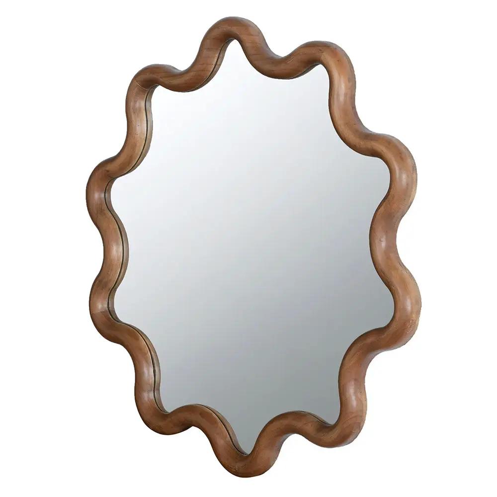 Wooden Accent Mirror With Unique Frame, Wall Mirror For Living Room Bedroom Entryway - Brown by Unique Piece Furniture