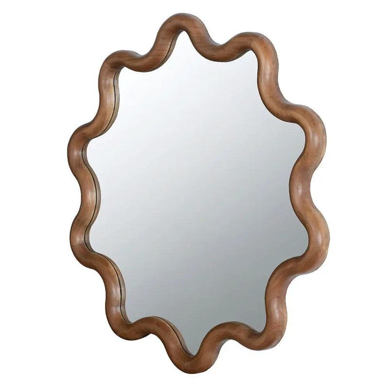Wooden Accent Mirror With Unique Frame, Wall Mirror For Living Room Bedroom Entryway - Brown by HouseOfZazla