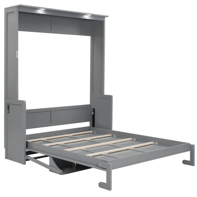 Murphy Bed With Desk, LED Lights & USB Charging Station by HouseOfZazla