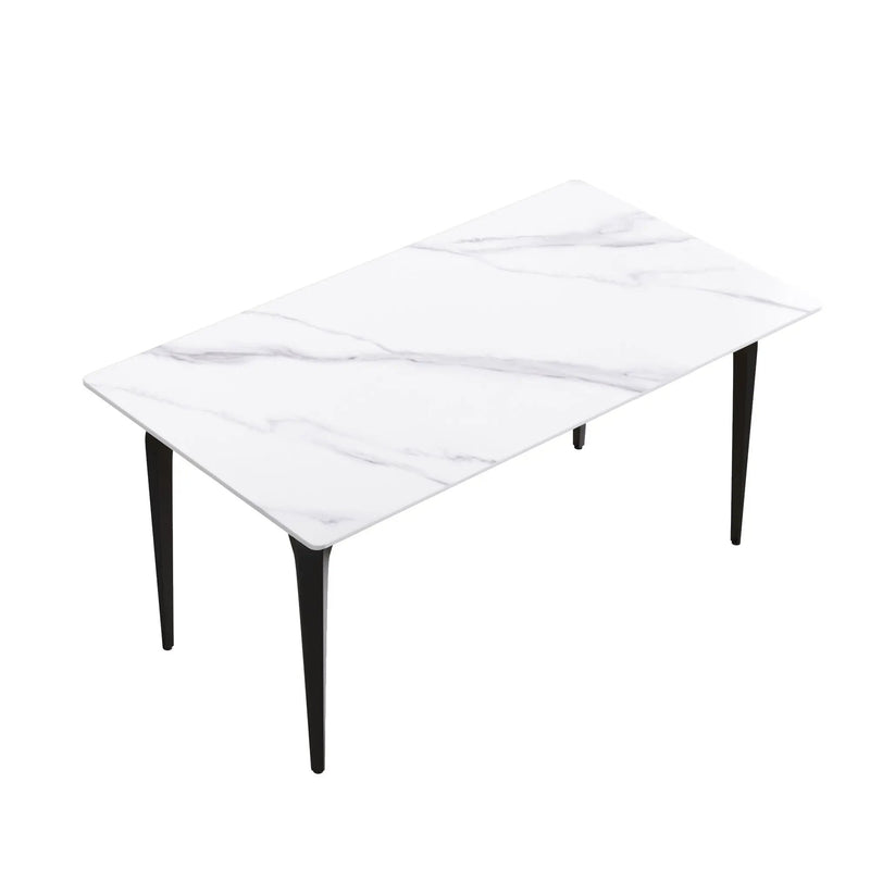 63" Modern Artificial Stone White Straight Edge Black Metal Leg Dining Table, 6 People - White / Black by Unique Piece Furniture