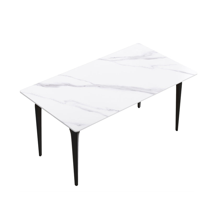 Modern Artificial Stone Dining Table with Black Metal Legs - White