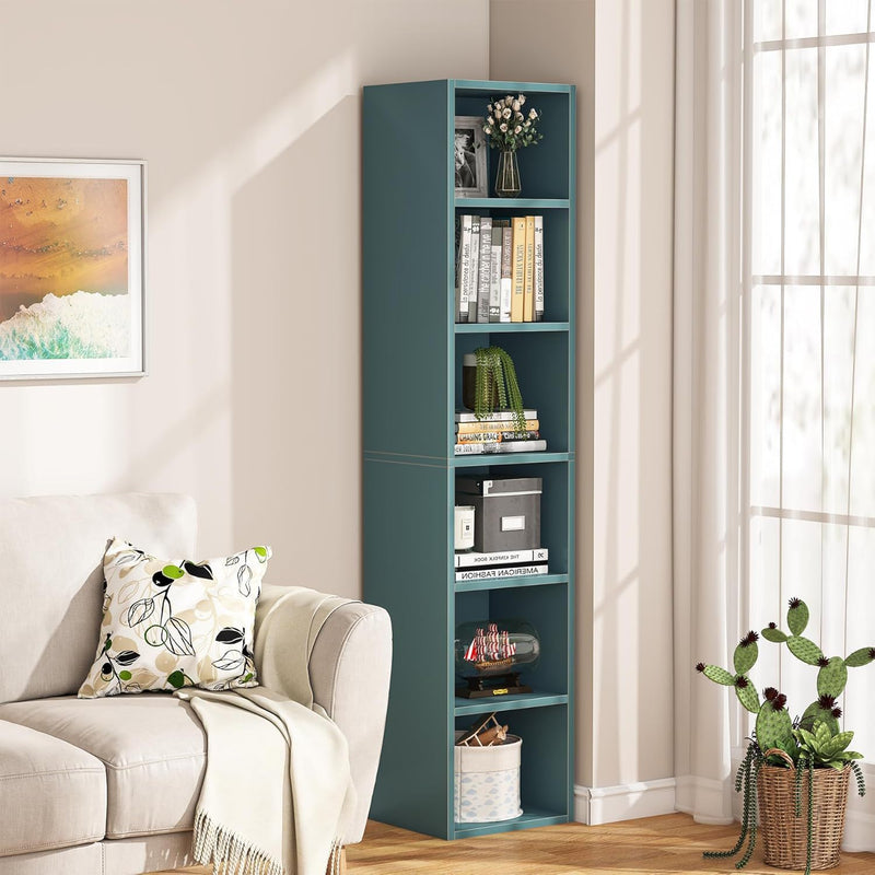 6 Tier Narrow Corner Cube Bookcase Storage, Freestanding Shelf With Open Cubes For Living Room by HouseOfZazla