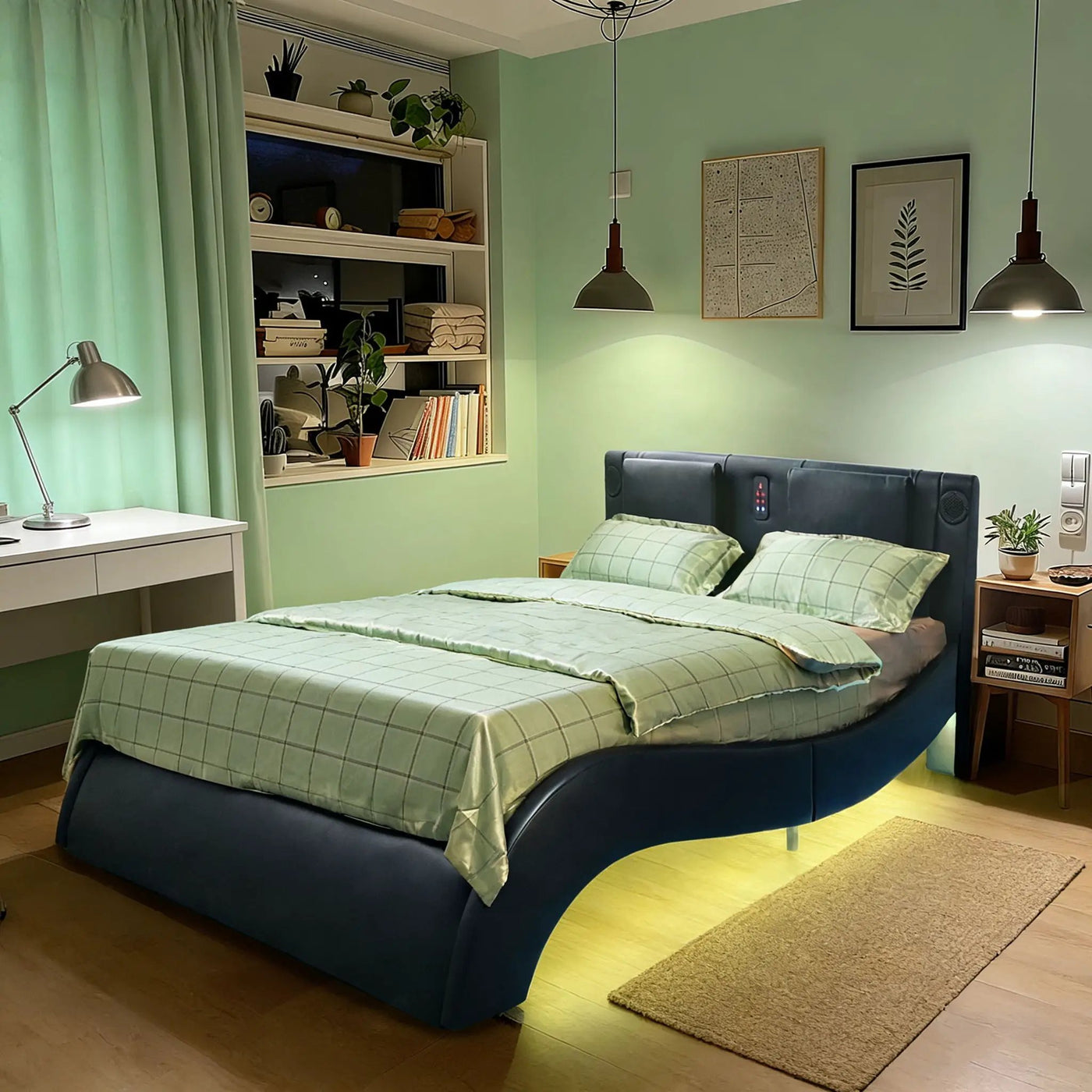 Platform Bed Frame With LED Lighting, tooth Music, Vibration Massage by Unique Piece Furniture