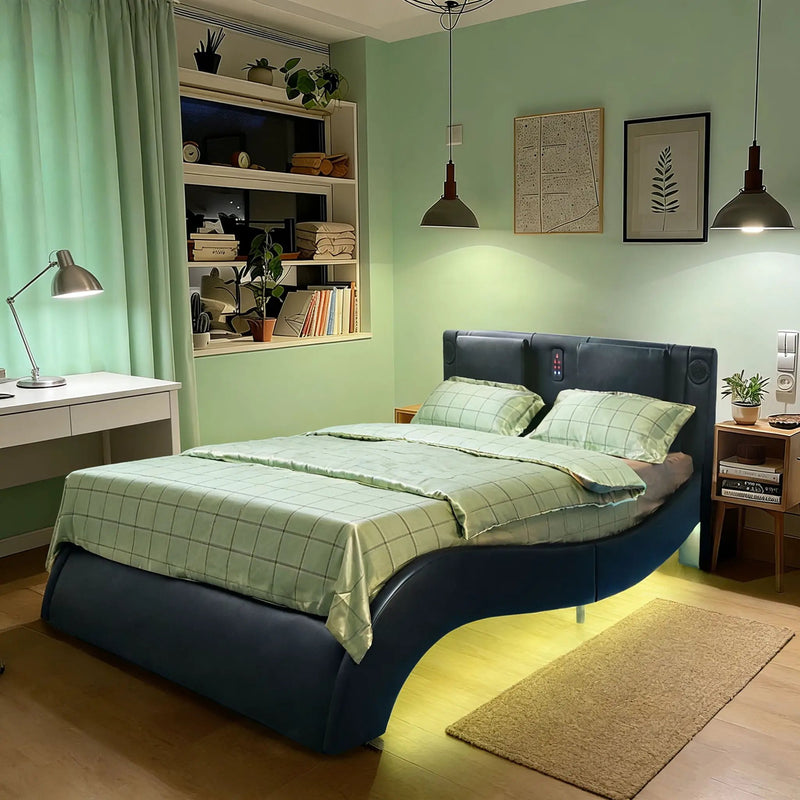 Platform Bed Frame With LED Lighting, tooth Music, Vibration Massage by Unique Piece Furniture