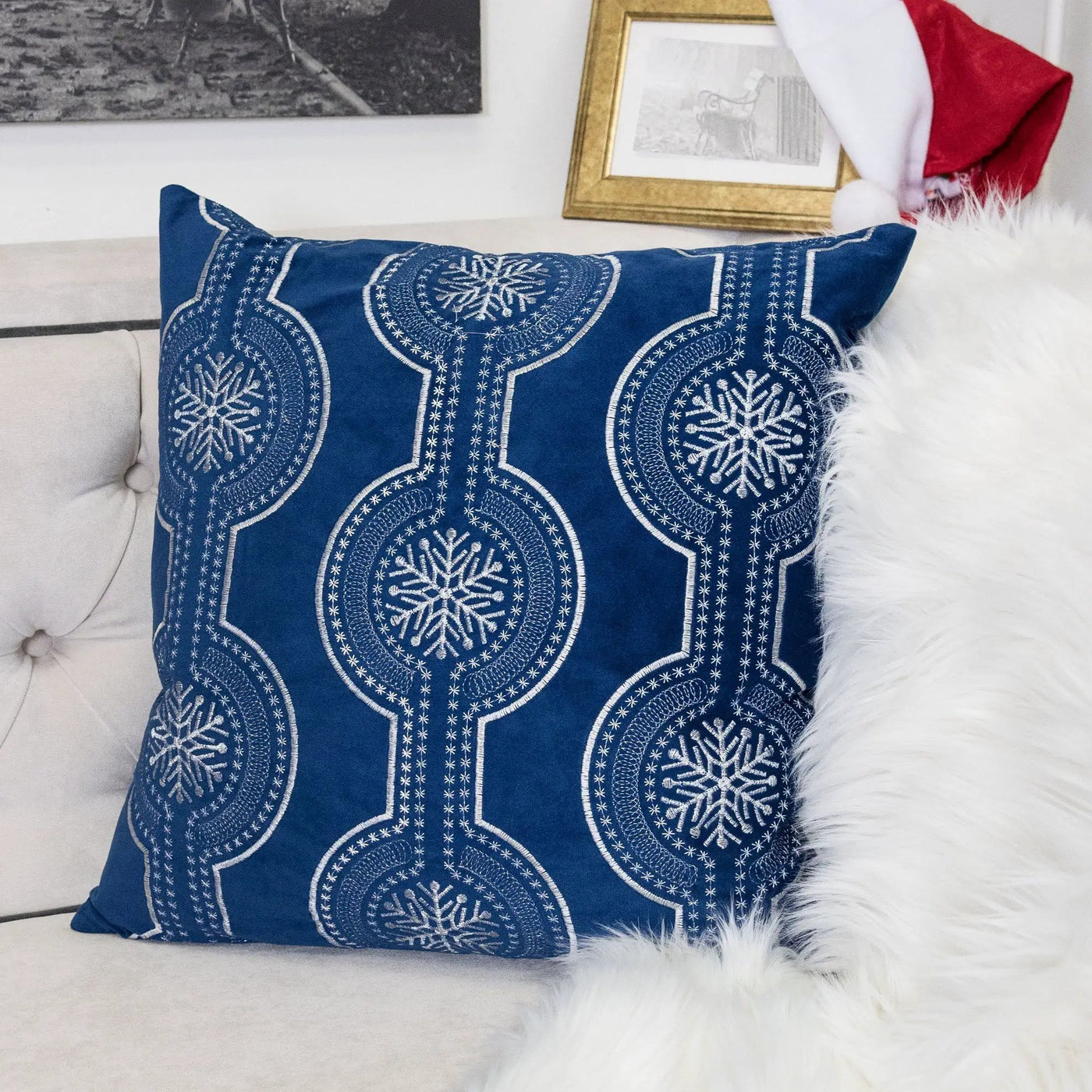 Holiday Throw Pillow With Snowflake Embroidery by HouseOfZazla