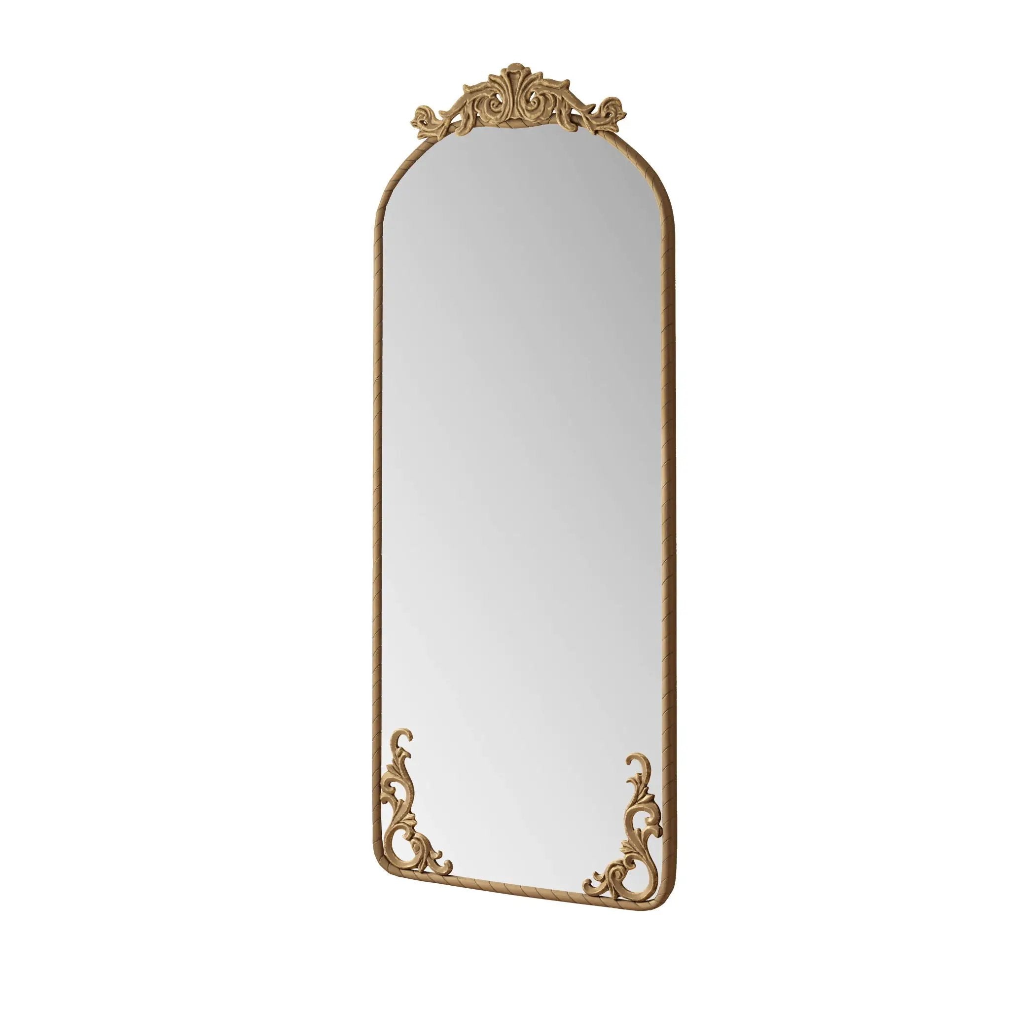Full Body Arched Mirror With Vintage Carved Applique by HouseOfZazla