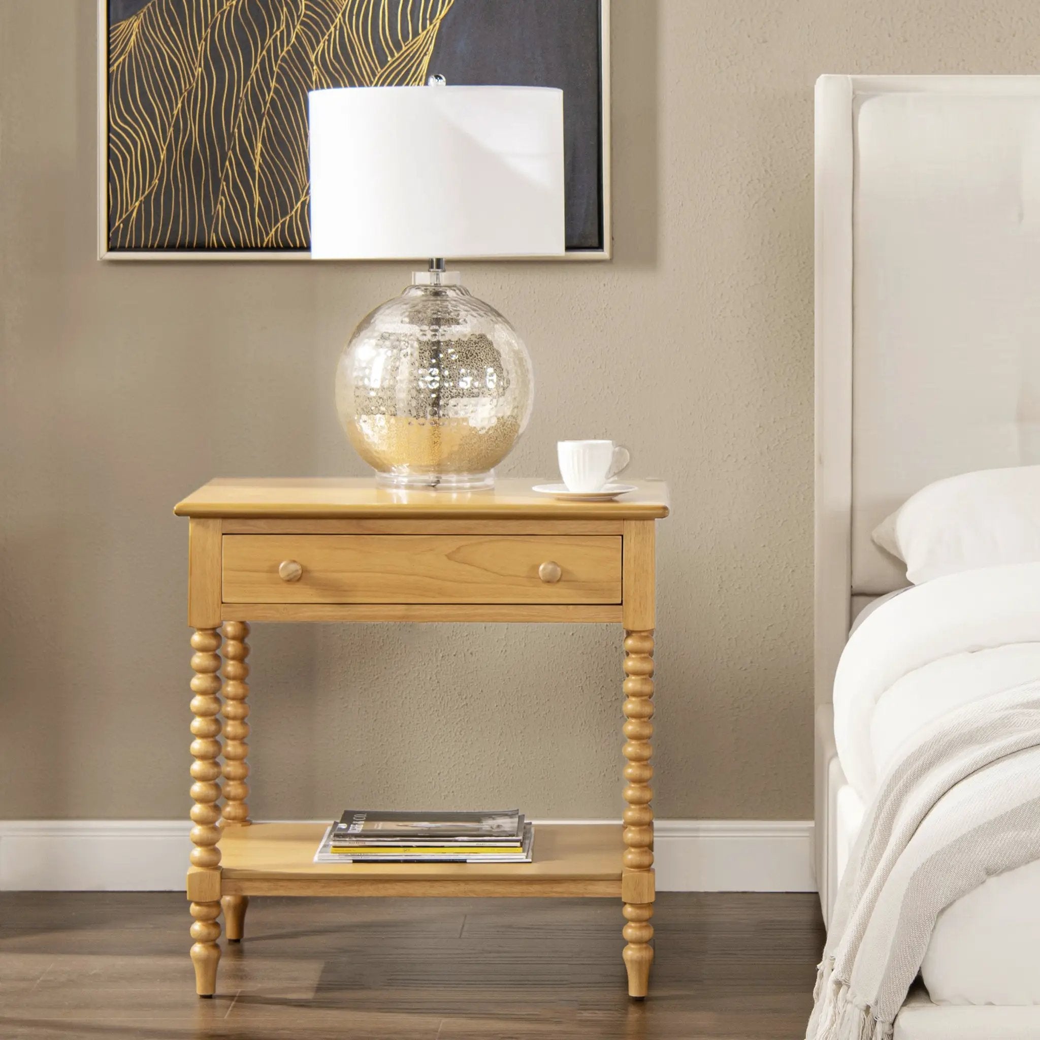 Easton 28" Modern Farmhouse Turned 1-Drawer Storage Side Table by HouseOfZazla