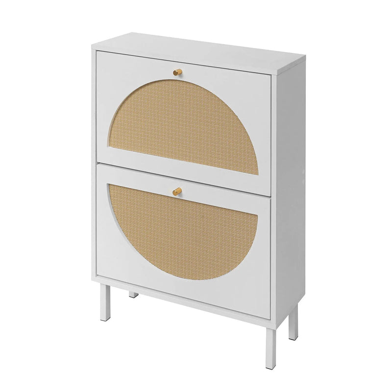 2 Door Shoe Rack, Rattan, Double Layer, Suitable For Living Room, Hallway - White by HouseOfZazla