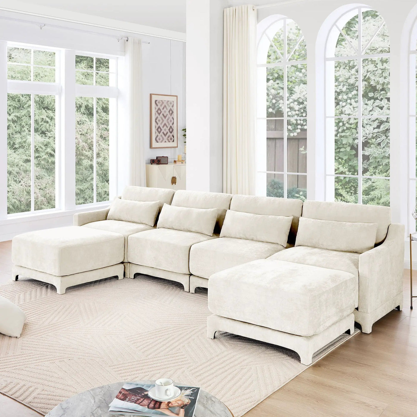 Stylish Sofa With Ottoman And Lumbar Pillows, Ergonomic Design by Unique Piece Furniture