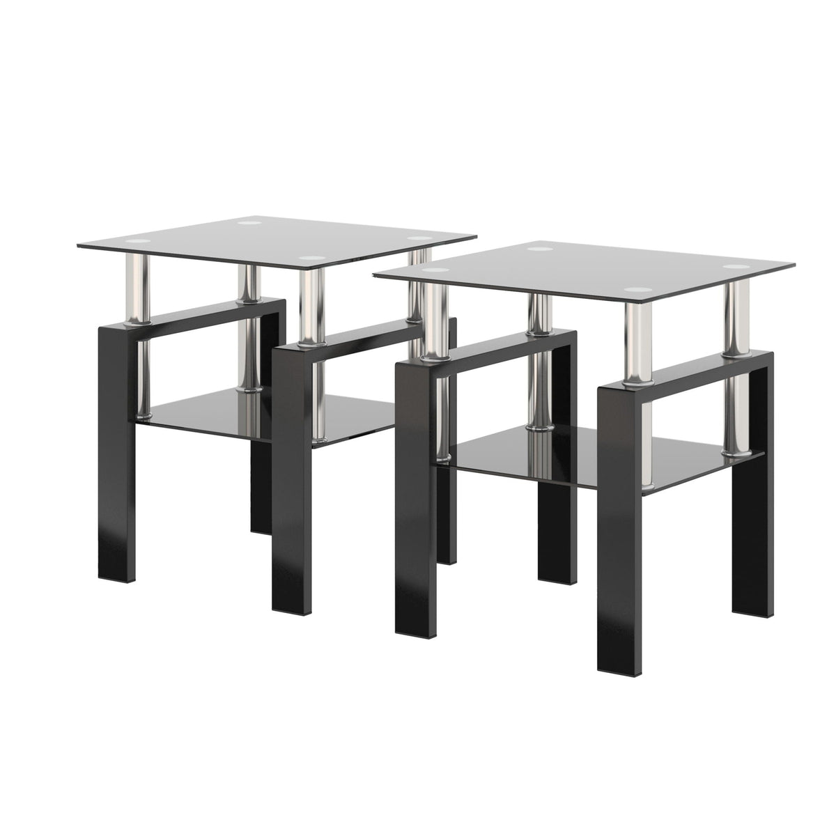 Modern Tempered Glass Tea Table Set with Metal Frame – Black