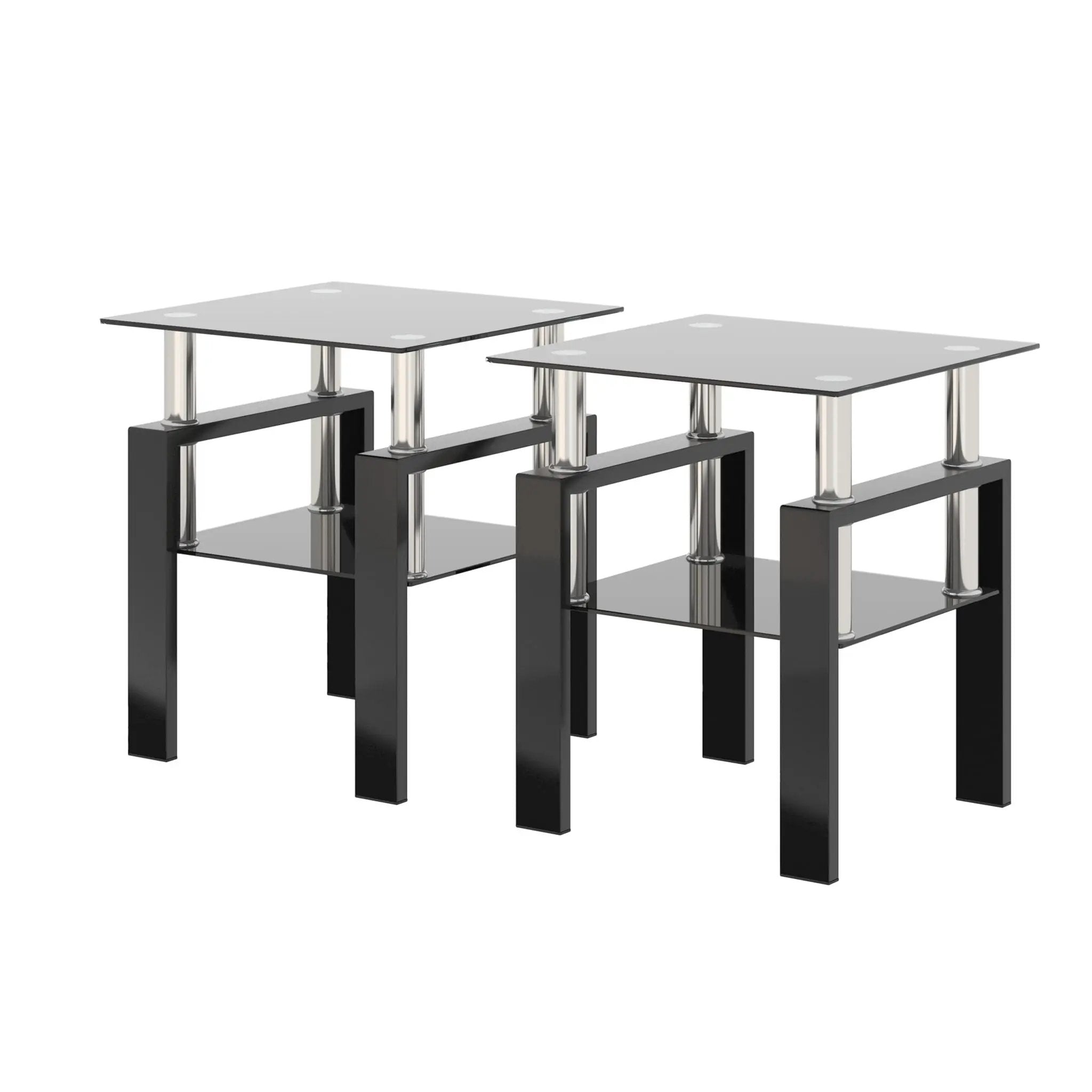 Modern Tempered Glass Tea Table, End Square Table For Living Room (Set of 2) - Black by HouseOfZazla