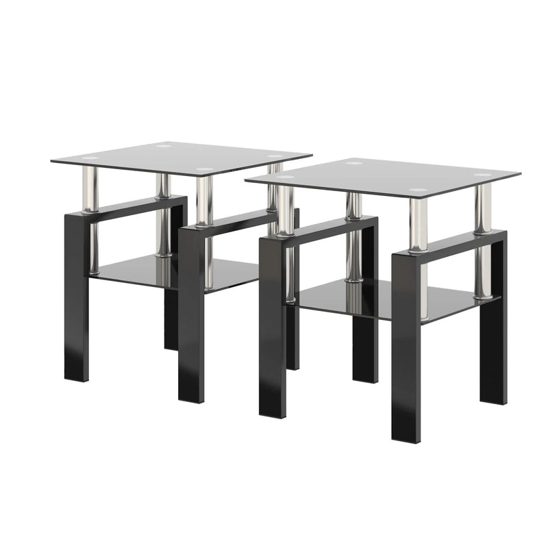 Modern Tempered Glass Tea Table, End Square Table For Living Room (Set of 2) - Black by Unique Piece Furniture