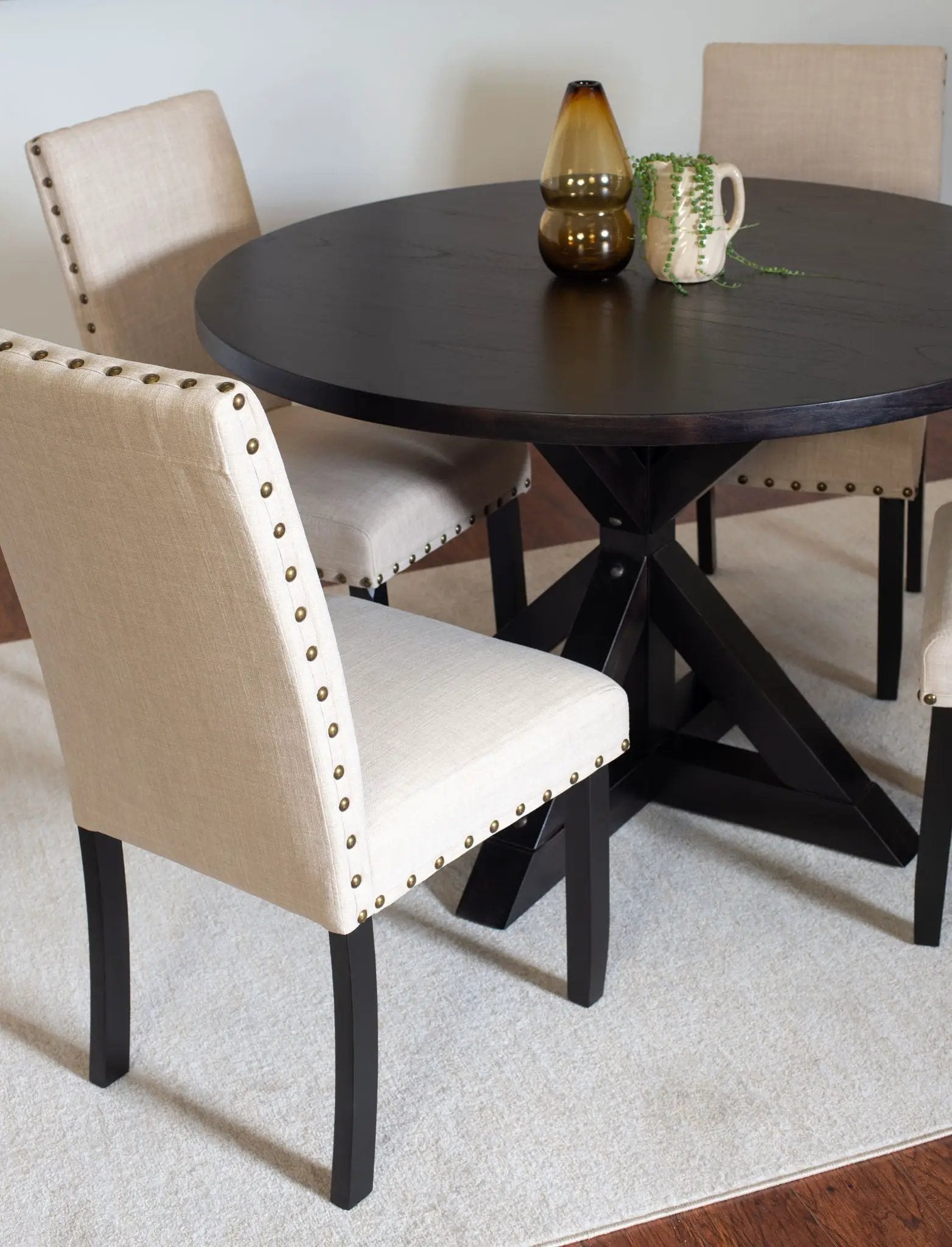 Mytzi - 5 Piece Dining Set, Cross-Buck Dining Table With 4 Stylish Chairs - Black / Beige by HouseOfZazla