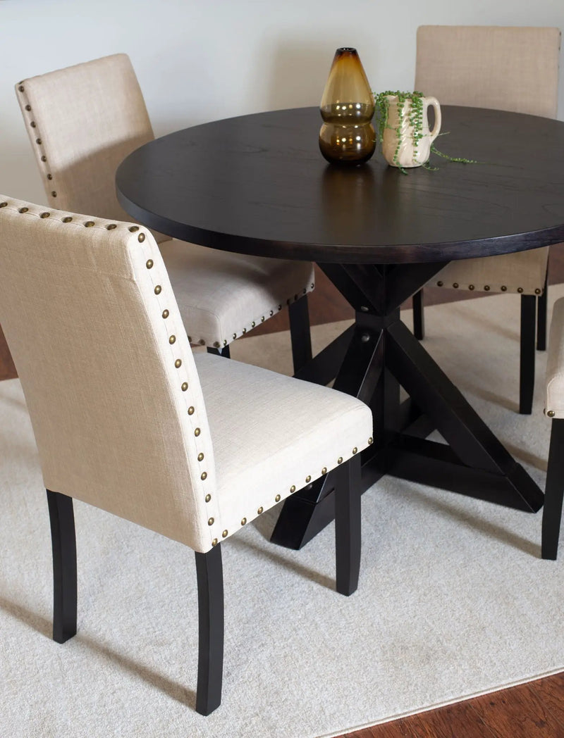 Mytzi - 5 Piece Dining Set, Cross-Buck Dining Table With 4 Stylish Chairs - Black / Beige by HouseOfZazla