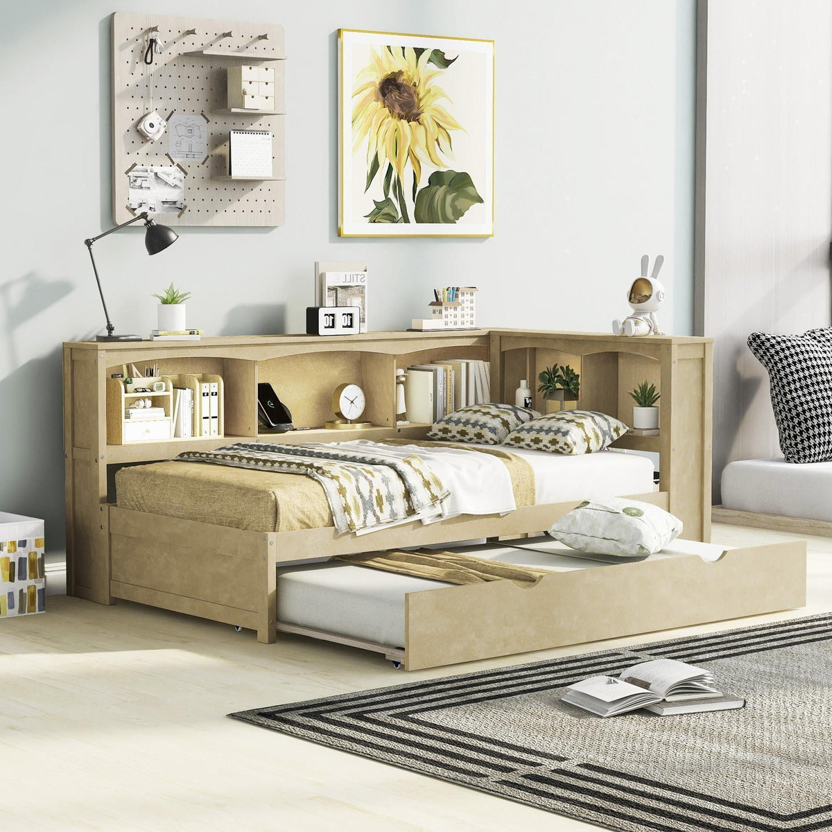 Daybed With Trundle, Storage Cabinets, USB Ports