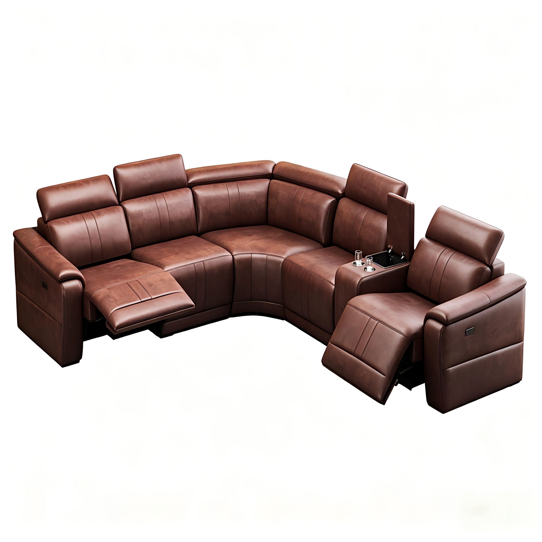 6 Piece Modular Sectional Sofa With 2 Cup Holders, Adjustable Recliners - Dark Brown by Unique Piece Furniture