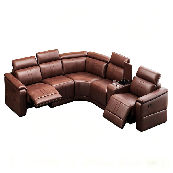 6 Piece Modular Sectional Sofa With 2 Cup Holders, Adjustable Recliners - Dark Brown