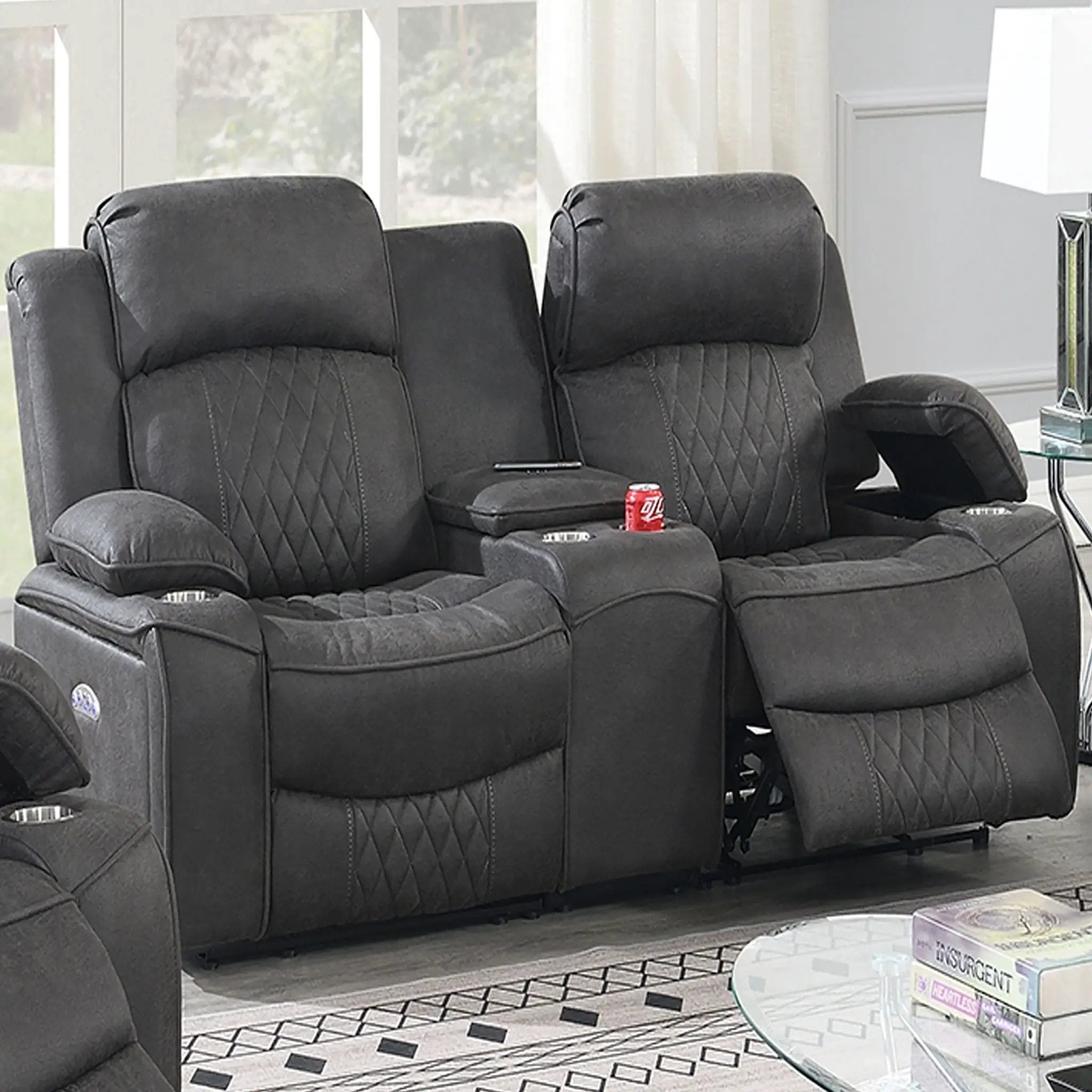 Power Motion Living Room Set With USB Port, Adjustable Headrest, Cup Holder by HouseOfZazla